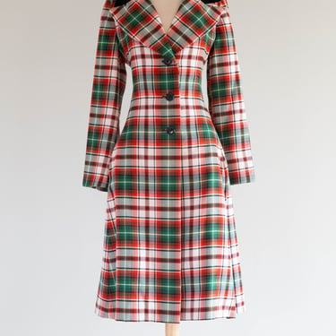 Fabulous 1970's Main Street By Tom Fallon Holiday Plaid Coat / M