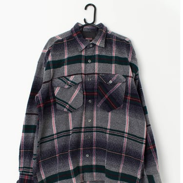 Vintage plaid flannel shirt in grey, navy, red and grey, cotton, 90s - XL 