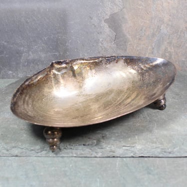 Antique Silver Plate Oyster Shaped Dish | Clam Shell Footed Silver Trinket Dish | Ring Trinket Dish | Bixley Shop 