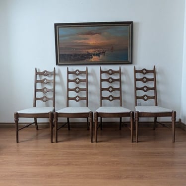 Vintage Mid Century Clover Ladder Back Set Of 4 Dining Chairs