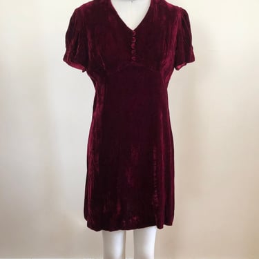Burgundy Velvet Mini-Dress with Cut-Out - 1970s 