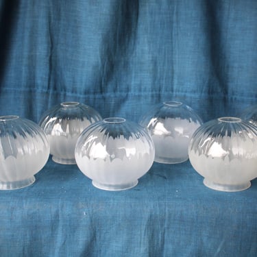 Set of 6 Antique Frosted Glass Gaslight Lamp Shades 