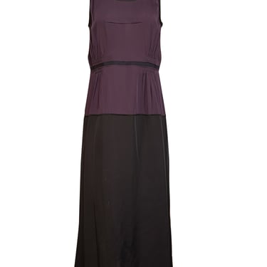 Theory - Dark Purple & Black Sleeveless Silk Midi Dress Sz 8