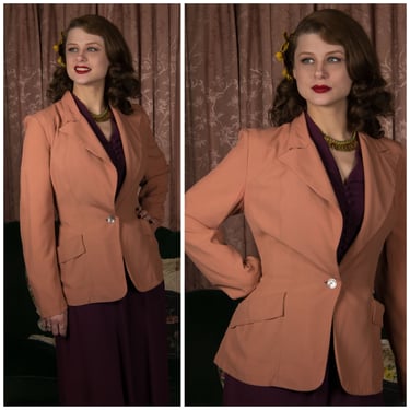1940s Jacket - Smart Clay Colored Summer Weight Celanese Rayon 40s Suit Jacket with Real Pockets 