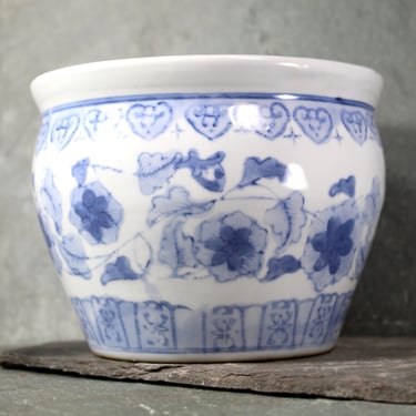 Classic Asian-Style Blue & White Planter | Vintage Blue and White Chinoiserie Ceramic Planter | Bixley Shop 