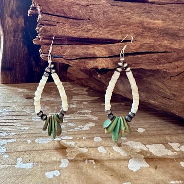 DINE'H NATIVE ARTS Abalone Turquoise Sterling Silver Earrings | Beaded Jewelry | Dangle  Drops | Silver and Turquoise Beads | Navajo Jewelry 