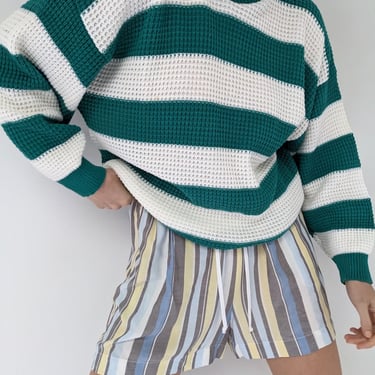 Vintage Teal Wide Striped Sweater