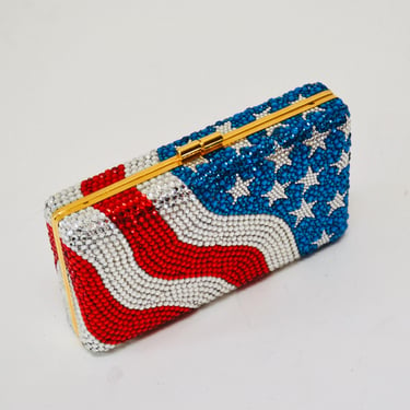 90s Vintage Metal Crystal Evening Bag Swarovski Bag 90s Katherine Baumann USA American Flag United States Crystal Minaudière Clutch Bag 