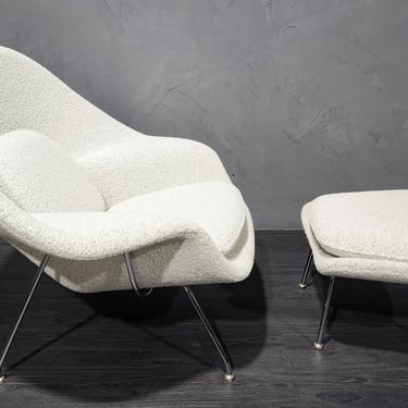 Eero Saarinen for Knoll Womb Chair and Ottoman in Off-White Boucle