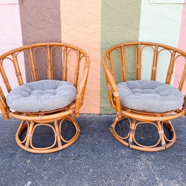 Pair of Cute Rattan Swivel Chairs