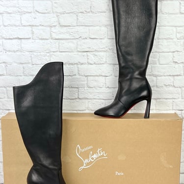 Christian Louboutin Eleonor Botta 85 leather knee-high boots, New, Size 37.5, Black