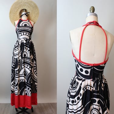 1970s COTTON strappy open back MAXI dress xs | new spring 