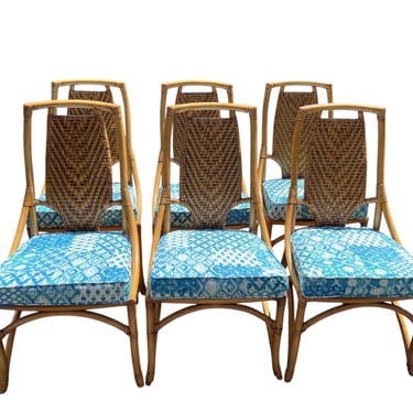 Beautiful set of six vintage bamboo chairs with all new removable cushions 