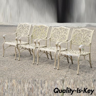 Cast Aluminum Leafy Scroll Outdoor Patio Dining Arm Chairs - Set of 4