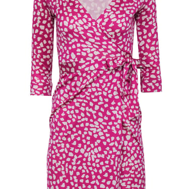 Diane von Furstenberg - Pink & White Speckled Silk Wrap Dress Sz 0