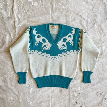 Size M Vintage 1940s Jantzen Bucking Broncos and Longhorn Steer 2 Tone Sweater 2276 