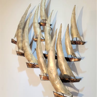 Mid Century Metal Wall Art - Sailboats 