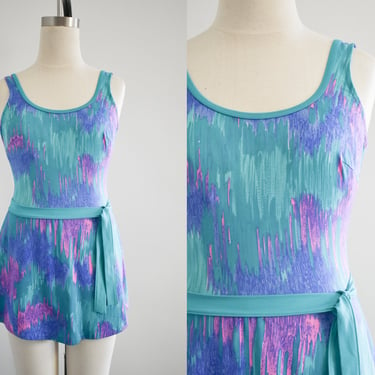1980s Aqua, Blue, and Pink Swimsuit 