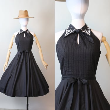 1950s HALTER cotton BEADED collar sun dress xs  | new spring 