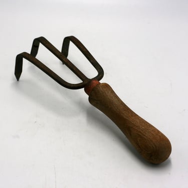 vintage garden tool garden fork with wood handle 