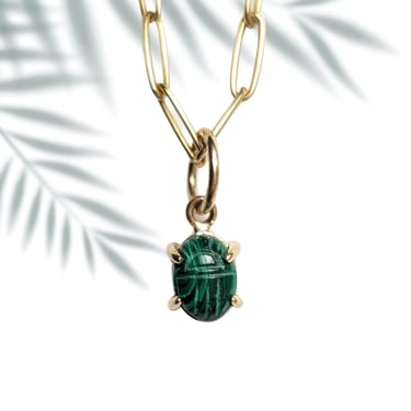 14k Gold Gemstone Scarab Amulet Pendant Necklace/14k Gold Charm/Open Prong Pendant/ Egypt Protection 