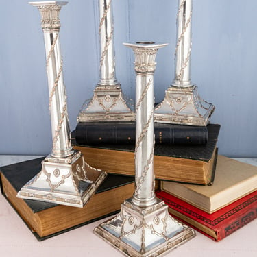 Antique Georgian Silverplate Candlesticks - Set of 4