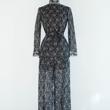 Absolutely Fabulous 1960's Beaded Lace 3 Piece Pant Suit / SM