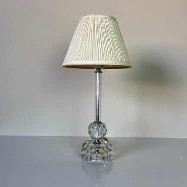 Vintage Crystal Glass Boudoir Candlestick Table Lamp W/ Etched Floral Design 