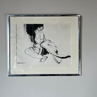70's Irving Rosenzweig Reclining Woman Watercolor Painting, Framed 