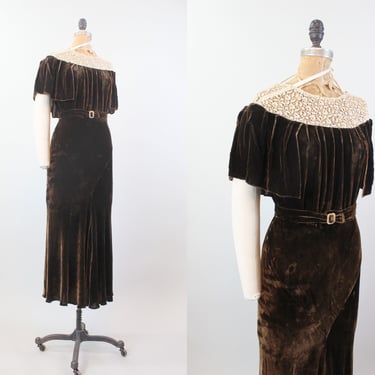 1930s SILK VELVET cape dress gown small medium | new fall 