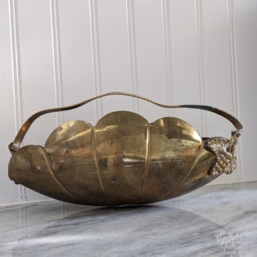 Vintage Brass Scalloped Tub Bowl Grape Details with Handle 