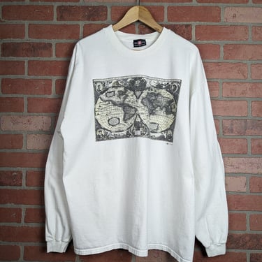 Vintage 90s Flat Map ORIGINAL Longsleeve Tee - 2 Extra Large 