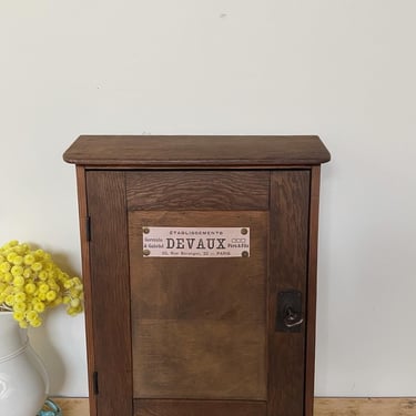 Beautiful old French charming dark wood mail box with embellished label on it 