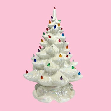 Vintage Ceramic Tree Lamp Retro 1970s Pearlescent + Musical Christmas Tree Lamp + Silver Bells + Colorful Lights + MCM + Holiday Decor 