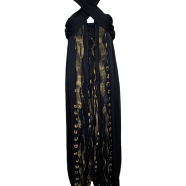 YSL 2010s Black Strapless Gown with Golden Accents