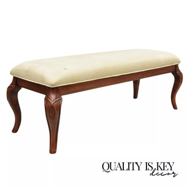 Decorator Queen Anne Style Carved Cherry Wood 55" Long Upholstered Window Bench