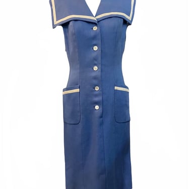 Traina Norell 60s Cornflower Blue and White  Linen Sailor Dress