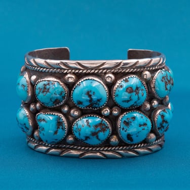 Lester Ortiz Navajo Sterling &amp; Turquoise Cuff