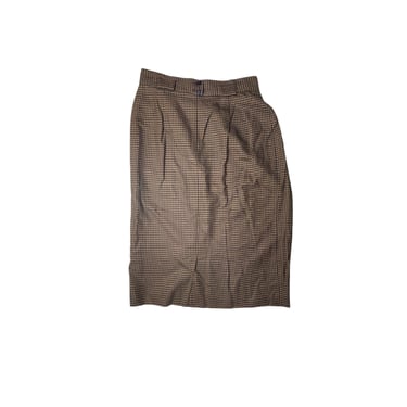 Vintage 90's Jones New York Brown Black Houndstooth Wool Pencil Skirt, Size 12 