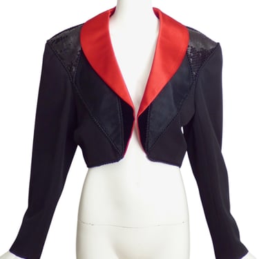 YVES SAINT LAURENT- 1988 Black Wool & Sequin Jacket, Size 12