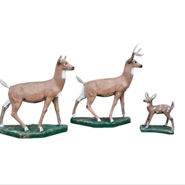 Vintage Life-size American Mid-Century Concrete MCHY Co Deer Family Statue Set of 3 - Large Outdoor Statuary 