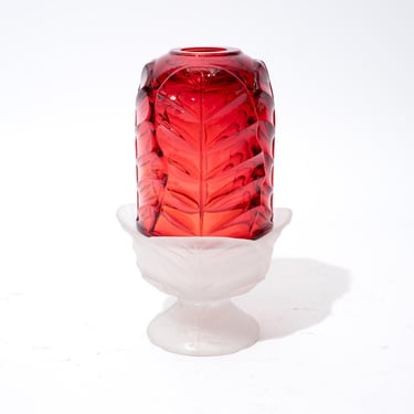 Viking Glass Fairy Light, Canbbage Rose, Red and White, Vintage, AS IS 