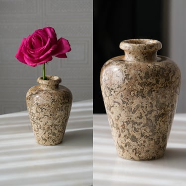 Vintage Natural Earthtone Fossil Marble Hand Carved Vase | Marble, Stone, Rustic, Boho, Interior Design | Book Shelf Decor Flower Vase 