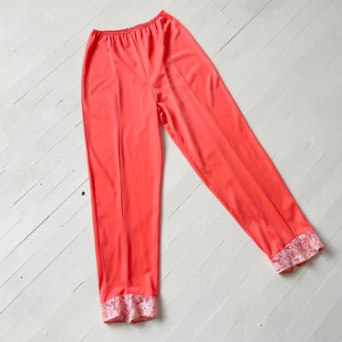 Vintage Coral Pyjama Pants with Lace Trim 