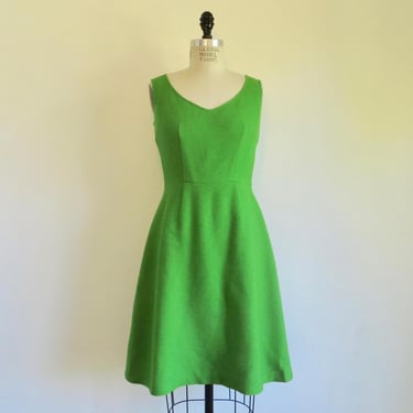 Commes des Garcons Kelly Green Mod Style Dress Sleeveless Wool Crepe A Line 1990's Spring Summer Japanese Designer Made in Japan Medium 