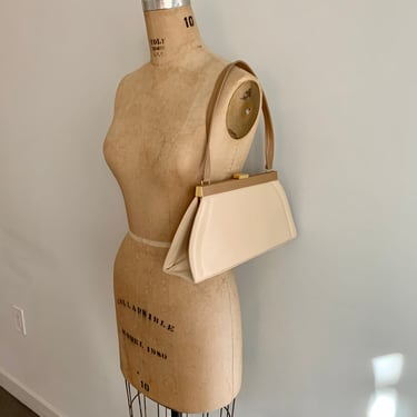 Stuart Weitzman 2 tone cream/tan vintage leather structured bag 