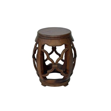 Chinese Light Brown Natural Wood Grain Open Bar Round Barrel Stool ws3586E 