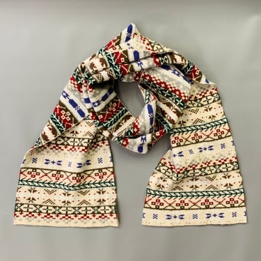 AGNÈS B. Beige Multi Color Nordic Wool Angora Scarf