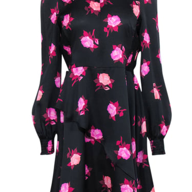 Kate Spade - Black &amp; Pink Floral Print Satin Dress Sz 10
