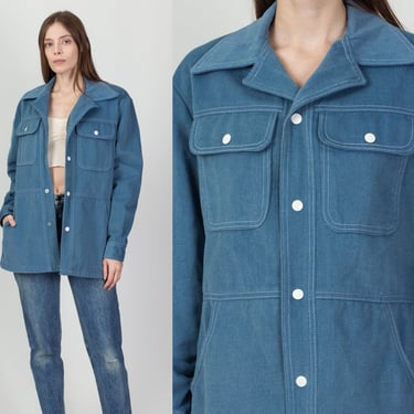 70s Woolrich Blue Corduroy Jacket - Men's Medium | Vintage Snap Button Notched Collar Blazer Overshirt 